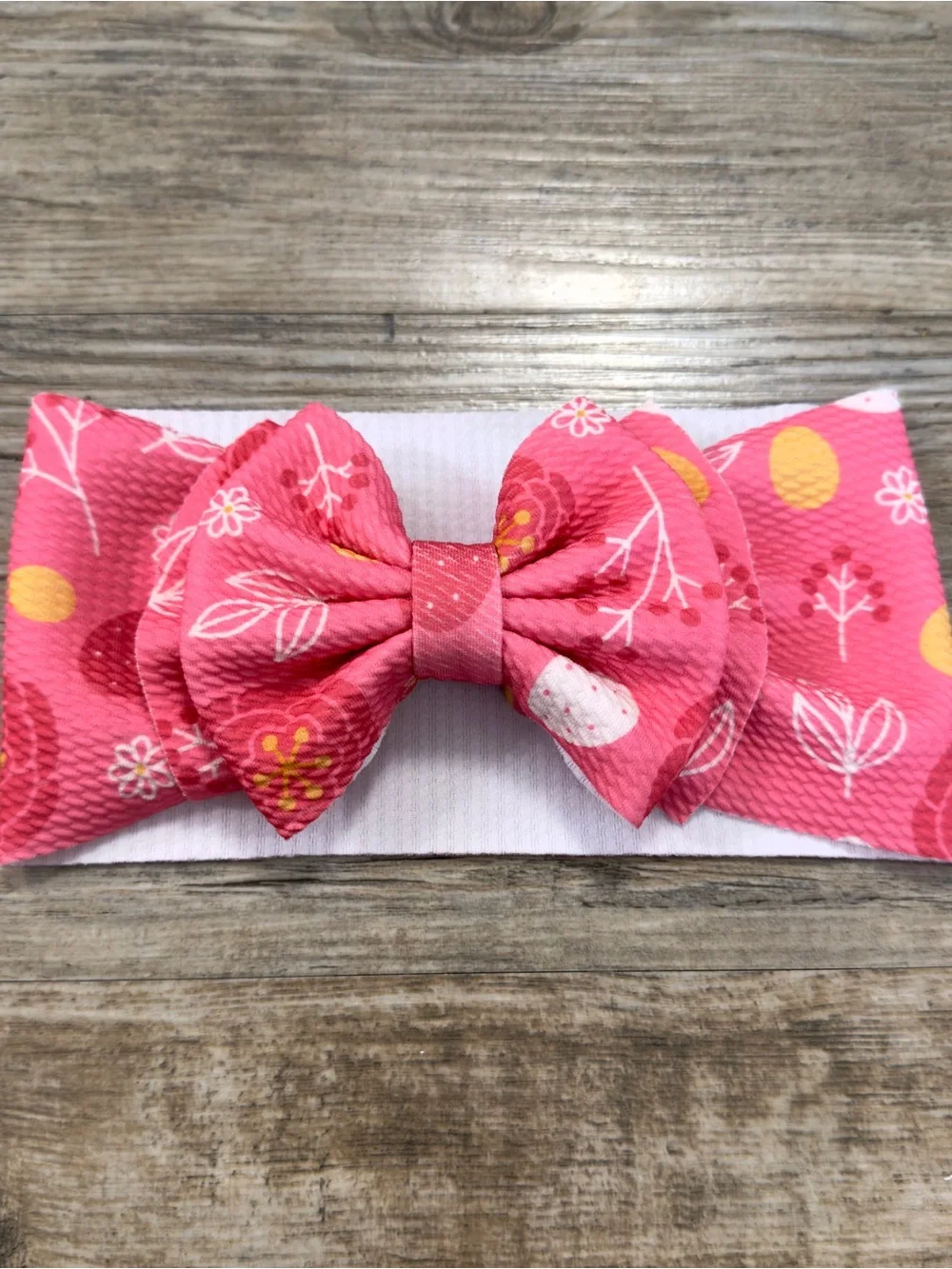 Easter Pink Floral Big Bow Headband Baby Girl 6-9M Bullet Fabric